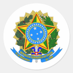 brazil country coat arms symbol emblem star flag classic round sticker