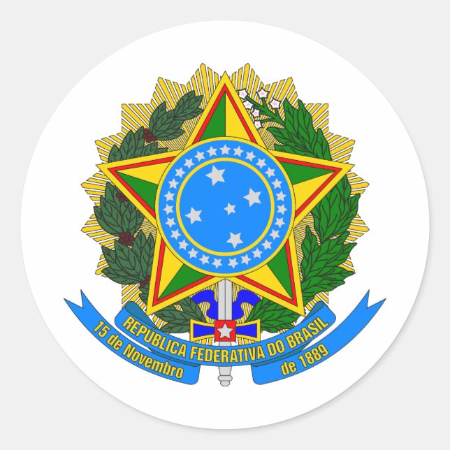 brazil country coat arms symbol emblem star flag classic round sticker (Front)