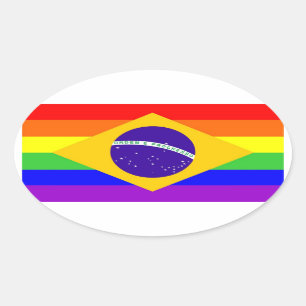 brazil country gay proud rainbow flag homosexual oval sticker
