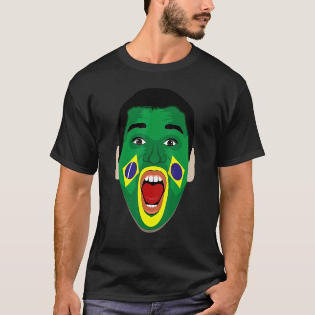 Brazil Fan Face Flag - Brazilian Soccer 2022-Footb T-Shirt (Front)