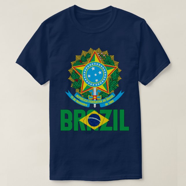 Brazil Flag and Coat Of Arms Patriotic T-Shirt (Design Front)