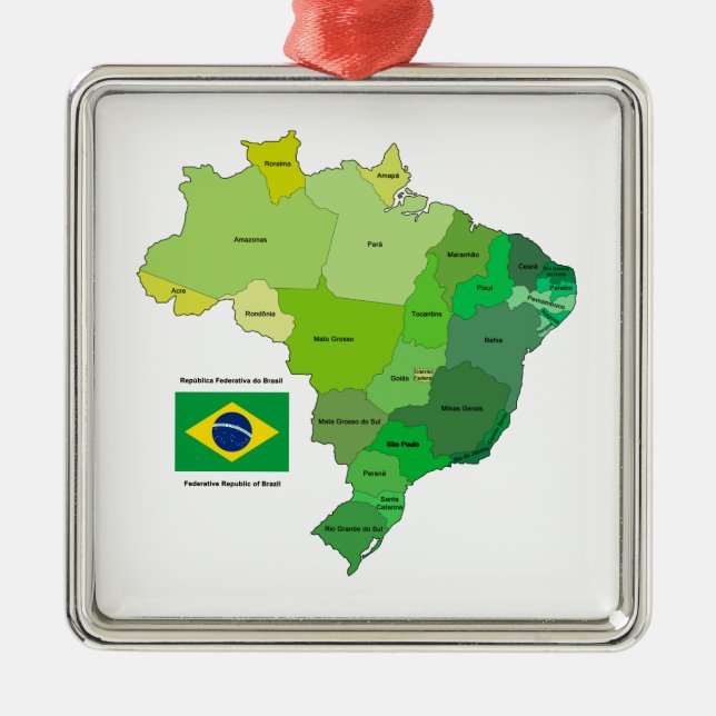 Brazil Flag and Political Map Metal Tree Decoration (Front)