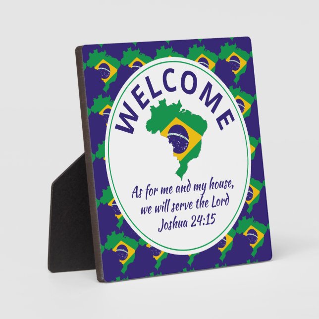 BRAZIL Flag Christian Welcome BRASIL Plaque (Front)