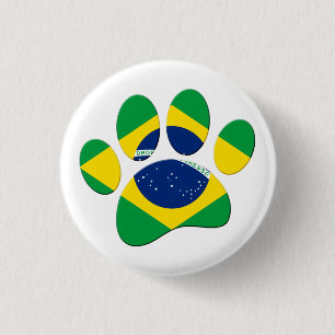 Brazil Flag Dog Paw Print 3 Cm Round Badge