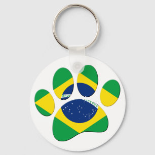 Brazil Flag Dog Paw Print Key Ring