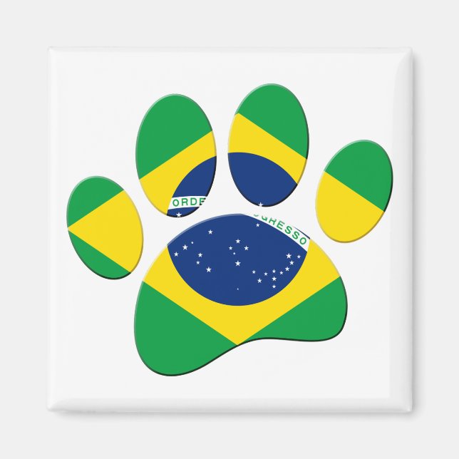 Brazil Flag Dog Paw Print Magnet (Front)