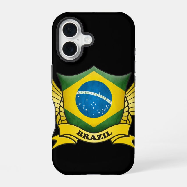 Brazil Flag Emblem iPhone 16 Case (Back)