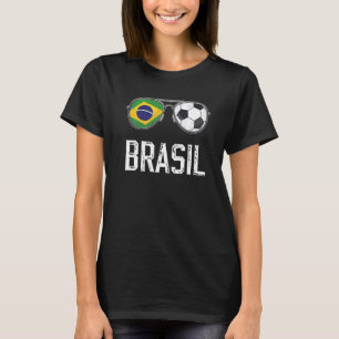Brazil Flag & Football Sunglass Brazilian Fan T-Shirt