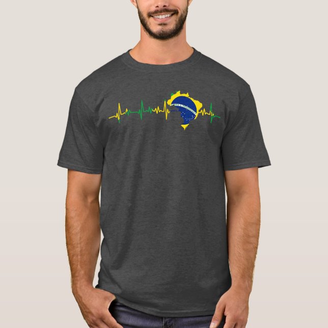 Brazil Flag Gift Heartbeat retro T-Shirt (Front)