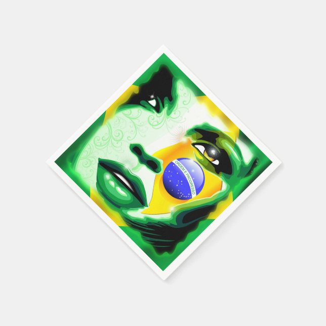 Brazil Flag Girl Portrait Paper_Cocktail_Napkins Napkin (Corner)