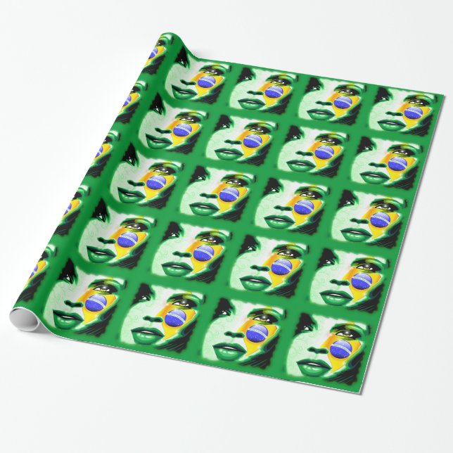 Brazil Flag Girl Portrait Wrapping_paper Wrapping Paper (Unrolled)