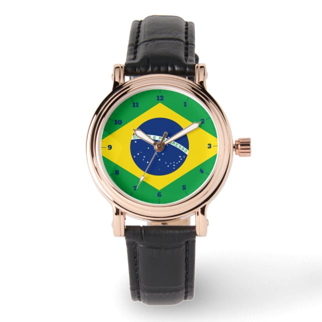 BRAZIL FLAG GOLD GREEN WATCH (Front)
