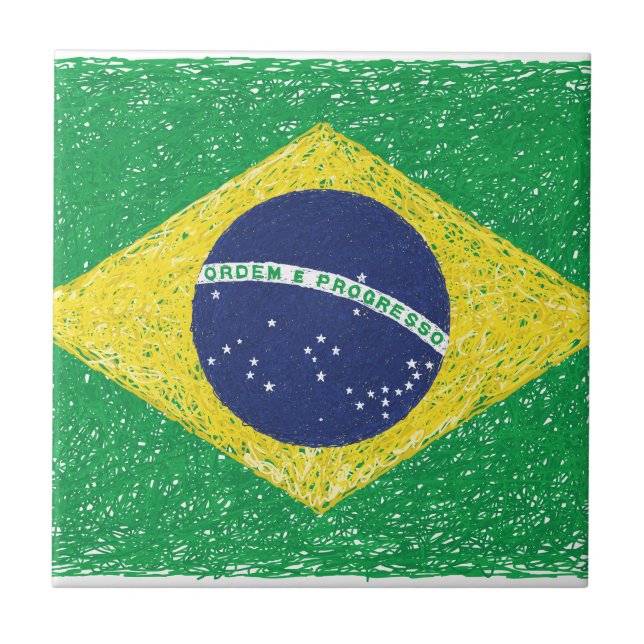 Brazil Flag *Hand-sketch* Brazilian Tile (Front)
