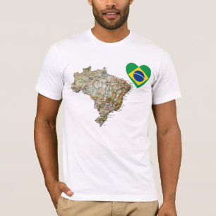 Brazil Flag Heart and Map T-Shirt