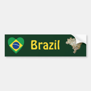 Brazil Flag Heart + Map Bumper Sticker
