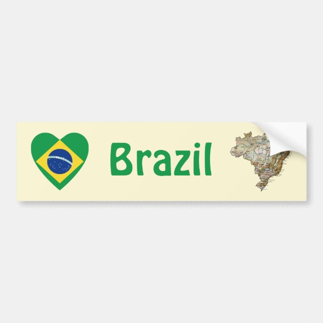 Brazil Flag Heart + Map Bumper Sticker (Front)