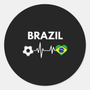 Brazil Flag Heartbeat Soccer Design Long Sleeve Classic Round Sticker