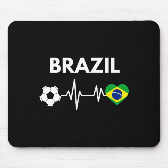 Brazil Flag Heartbeat Soccer Design Long Sleeve  Mouse Pad (Front)