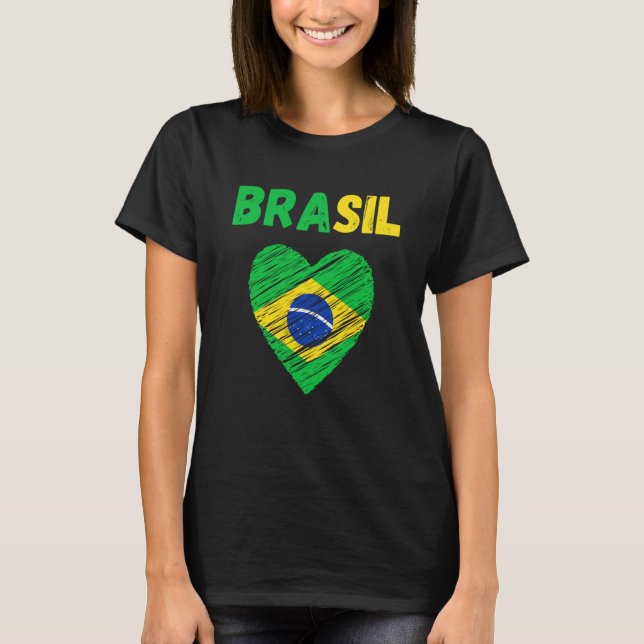 Brazil Flag Holiday Brasil Heart Brazilian Flag T-Shirt (Front)