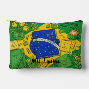 Brazil Flag Inspired Stationery Illustration Accessory Pouch