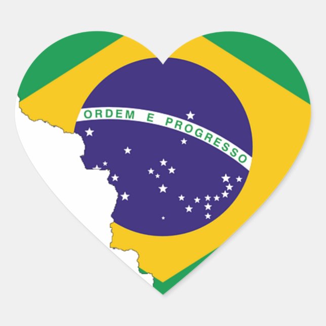 Brazil Flag Map Symbol Brazilian Country Heart Sticker (Front)