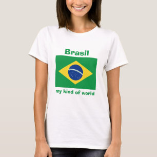Brazil Flag + Map + Text T-Shirt