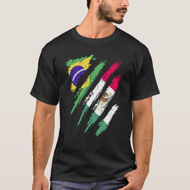 Brazil Flag Mexico Grown Patriot Country Stripes T-Shirt (Front)