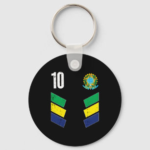 Brazil Flag Number 10 Soccer Fan T Shirt Key Ring