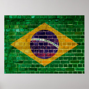 Brazil flag on a brick wall poster