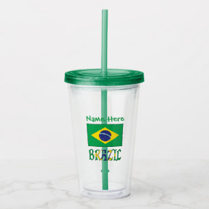 Brazil Flag Personalised Acrylic Tumbler