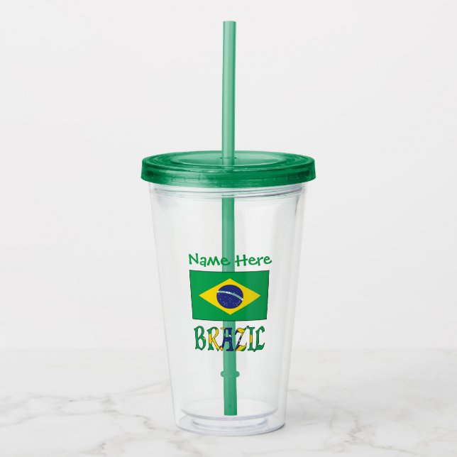 Brazil Flag Personalised  Acrylic Tumbler (Front)