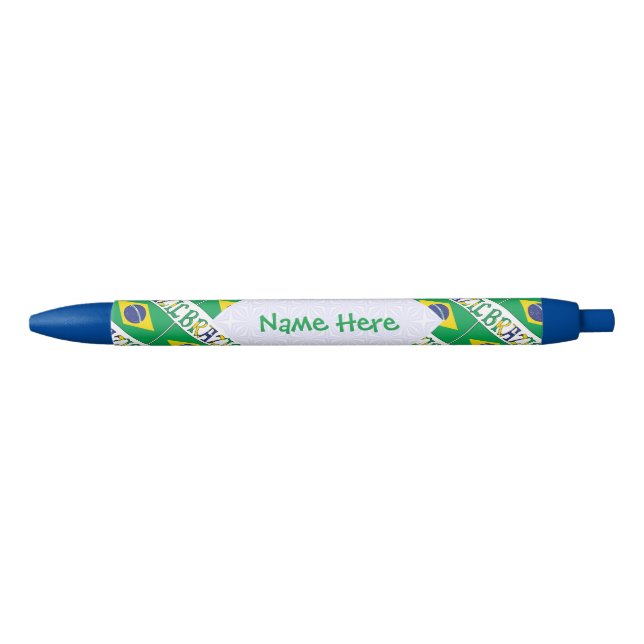 Brazil Flag Personalised Black Ink Pen (Front)