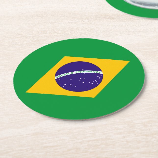 Brazil Flag Round Paper Coaster (Angled)