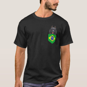 Brazil Flag Schipperke Dog In Pocket T-Shirt