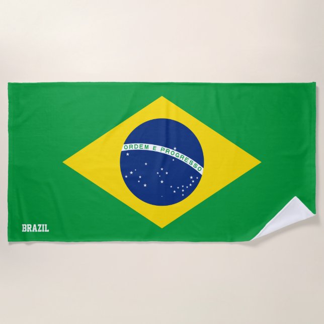 Brazil Flag Splendid Patriotic Beach Towel (Front)