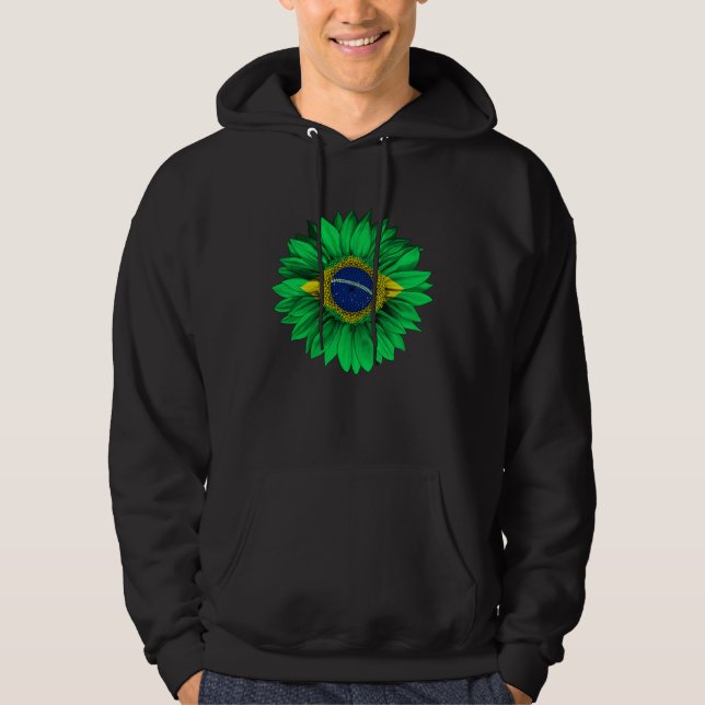Brazil Flag Sunflower Brazilian Roots Proud Patrio Hoodie (Front)