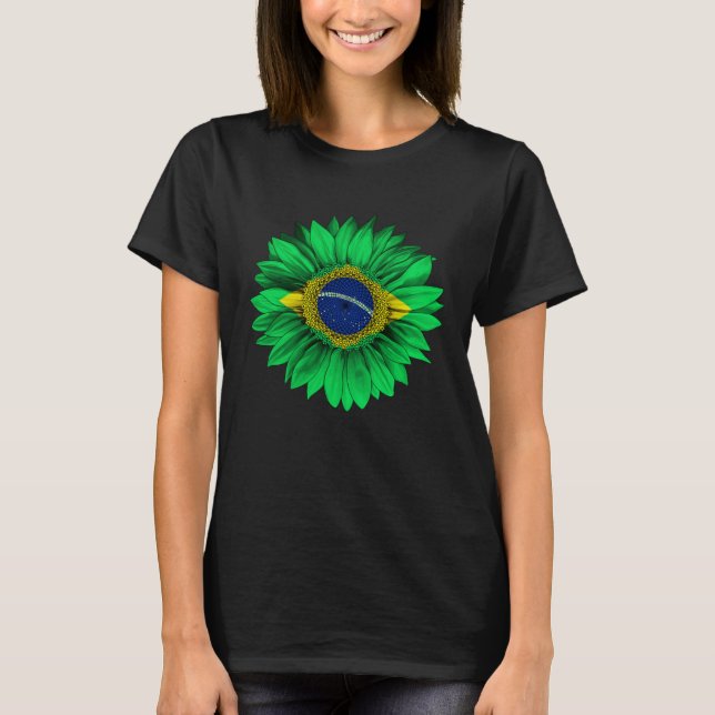 Brazil Flag Sunflower Brazilian Roots Proud Patrio T-Shirt (Front)
