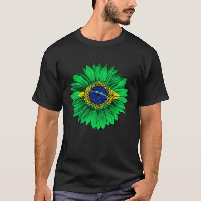 Brazil Flag Sunflower Brazilian Roots Proud Patrio T-Shirt (Front)