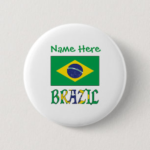 Brazil Flag Tiled Personalised Heritage 6 Cm Round Badge