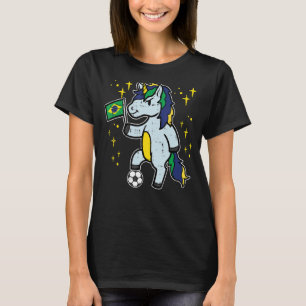 Brazil Flag Unicorn Football Soccer Fan Women Girl T-Shirt