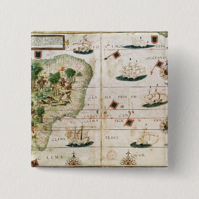 Brazil from the 'Miller Atlas' by Pedro Reinel 15 Cm Square Badge (Front)