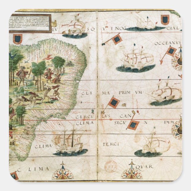 Brazil from the 'Miller Atlas' by Pedro Reinel Square Sticker (Front)
