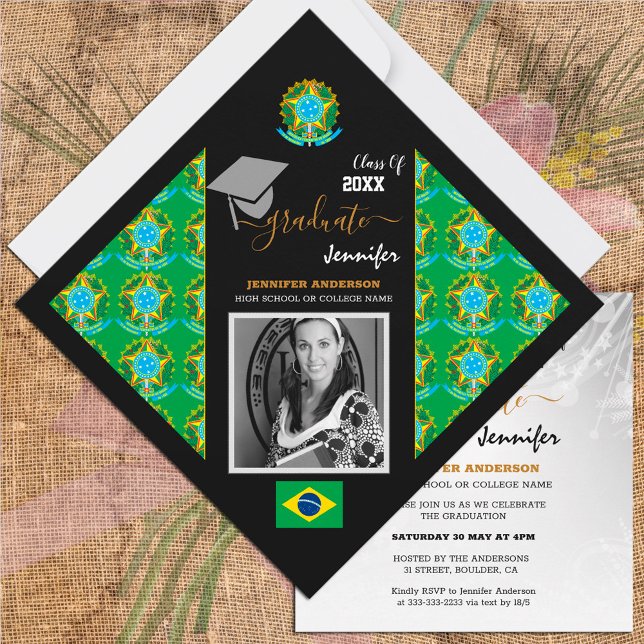 Brazil Graduate & Photo, Brazilian Flag Graduation Invitation (Creator Uploaded)