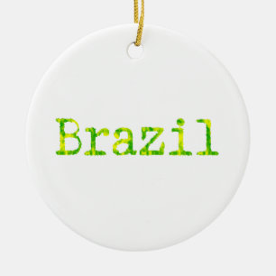 Brazil Green and Yellow Font Ceramic Ornament
