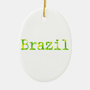 Brazil Green and Yellow Font Ceramic Ornament