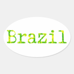Brazil Green and Yellow Font Oval Sticker