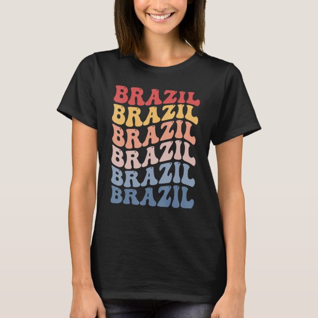 Brazil Groovy Retro Brazilian T-Shirt (Front)
