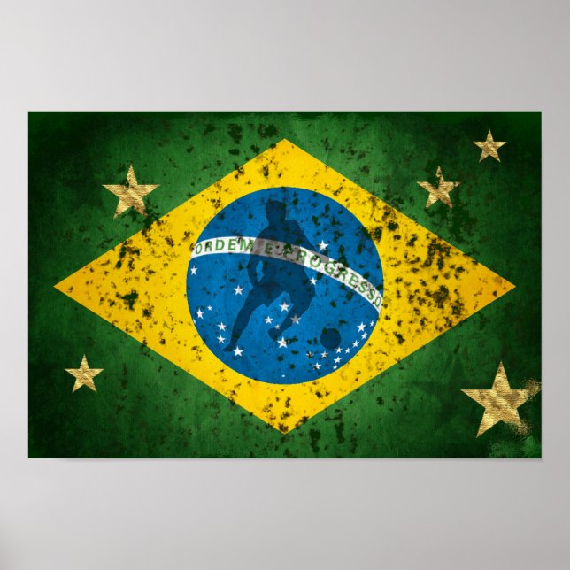 Brazil Grunge flag for Brazilians Soccer Sports Poster (Front)