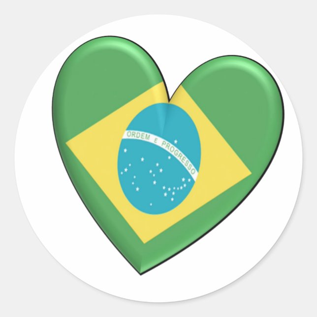 Brazil Heart Flag Classic Round Sticker (Front)