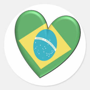 Brazil Heart Flag Classic Round Sticker